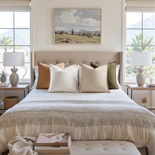 MIULEE Brown Boho Linen Decorative Pillow Covers 20x20 Inch Pack of 4 - Image 5