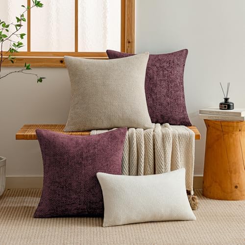 a moment Christmas Wine Red Chenille Throw Pillow Covers 22x22 Inch Pack of 2 - Image 3