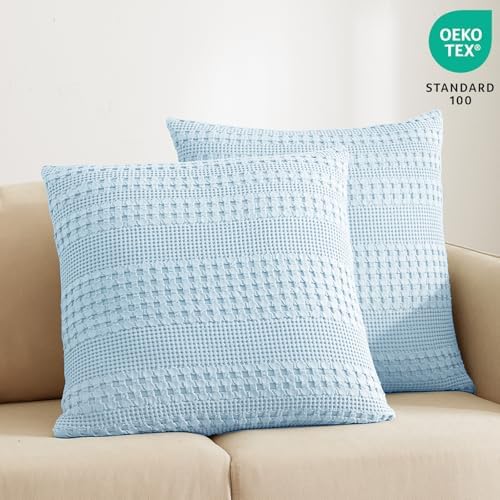 PHF Cotton Waffle Weave Euro Sham Covers 26" x 26", Baby Blue, No Insert - Image 3