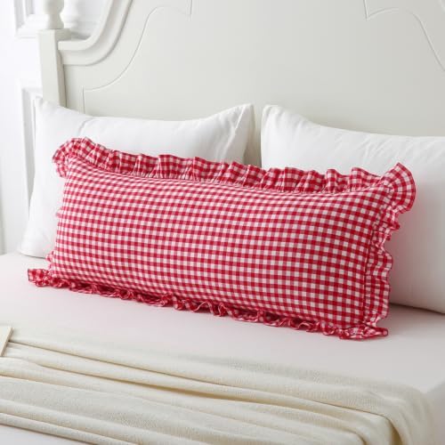 Gingham Lumbar Pillow Cover 36x14, Ruffle Trim, 1 Pack - Image 2