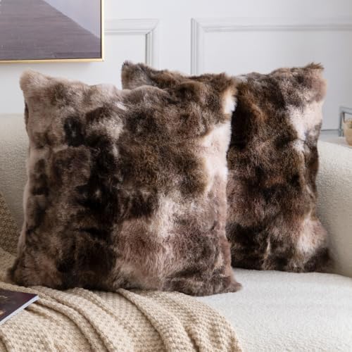 MADIZZ Pack of 2 Thick Plush Faux Wool Throw Pillow Covers Soft Boho Throw by Madizz
