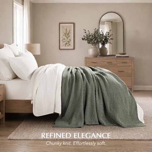 EVERGRACEHOME Chunky Chenille Knit Throw Blanket, Dried Thyme Green - Image 2