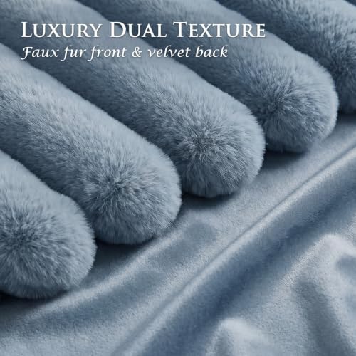 Set of 2 Decorative Throw Pillow Covers 20x12 Faux Fur Light Blue - Image 2
