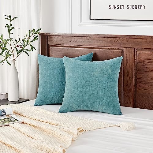 GAWAMAY Smoke Blue Chenille Throw Pillow Covers 26x26 Set of 2 - Image 4