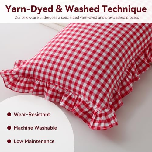 Gingham Lumbar Pillow Cover 36x14, Ruffle Trim, 1 Pack - Image 4