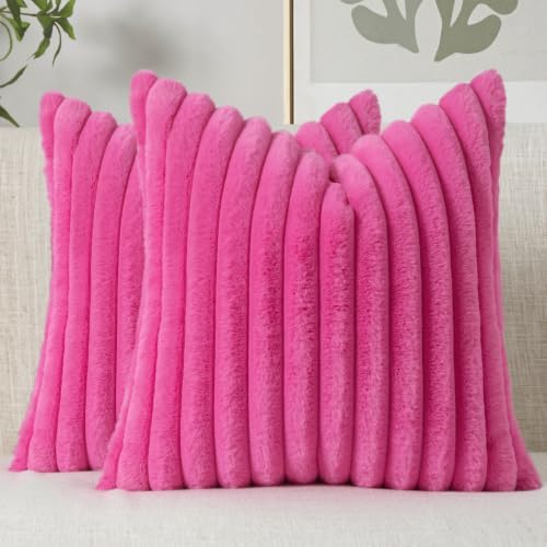 MIULEE Faux Fur Decorative Throw Pillow Covers 18x18 Set of 2 Hot Pink by MIULEE