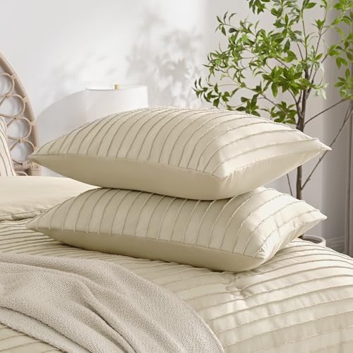 JELLYMONI Light Sand Striped Tufted Pillowcases Standard Size - Image 3