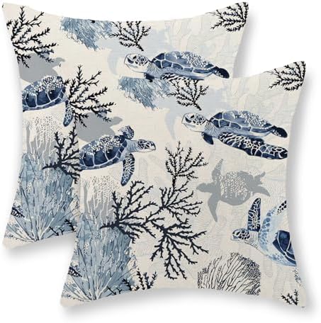 Nautical Coastal Pillow Covers 18x18 Set of 2 Beach Themed Ocean Coral Sea by GOLIANDA