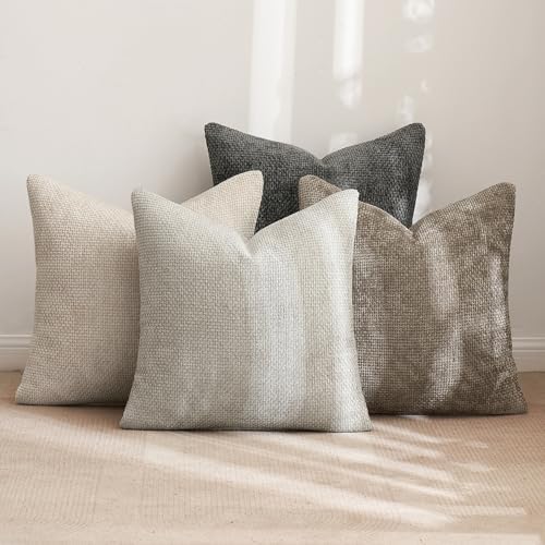 MIULEE Soft Decorative Chenille Pillow Covers Neutral 16x16 Pack of 4 - Image 3