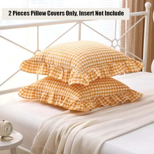 Mywinlle Mustard Yellow Gingham Ruffle Throw Pillow Covers 18"x18" - Image 3