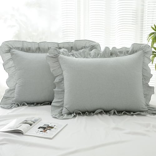 Gingham Pillow Shams 20x26, Ruffle Trim by Jilboo