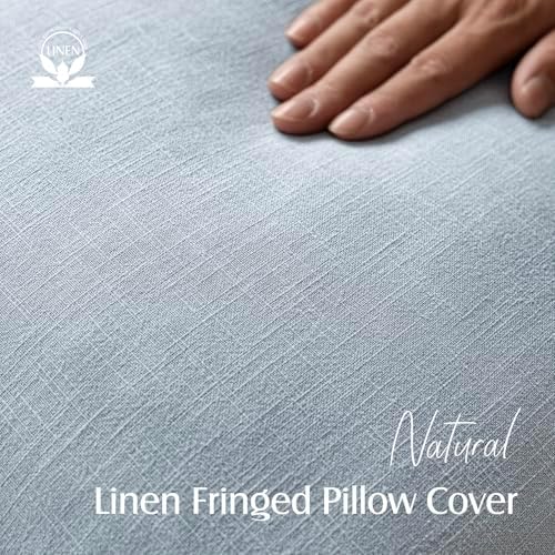 Foindtower Decorative Linen Fringe Throw Pillow Covers 18×18 Inch, Sky Blue - Image 2