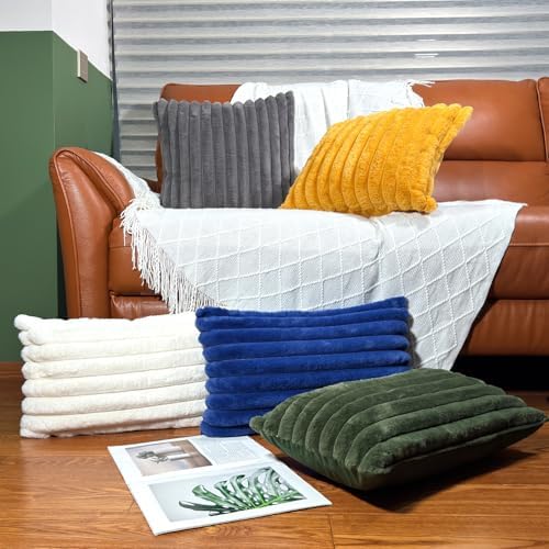 COTEY 18x18 Decorative Faux Fur Throw Pillow Covers Set of 2- Blue - Image 6