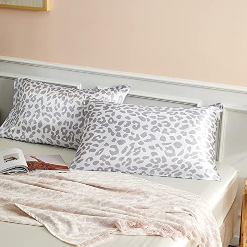 Grey Leopard Printed Pillow Cases, Standard Cheetah Satin Pillowcase by LCBD