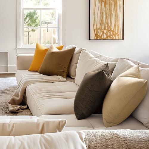 MIULEE Velvet Throw Pillow Covers 20x20 Inch Pack of 2 Beige - Image 3