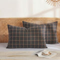 Merryword 100% Cotton Pillow Cases, Queen Size, Washed Cotton Deep Brown Plaid by Merryword