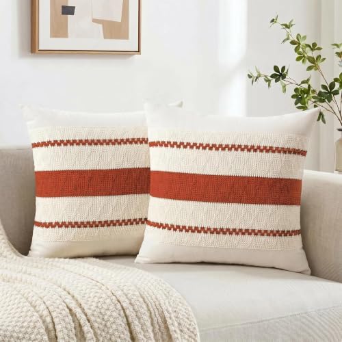Fancy Homi Set of 1 Boho Burnt Orange Decorative Throw Pillow Cover 16x16 Inch - Image 7