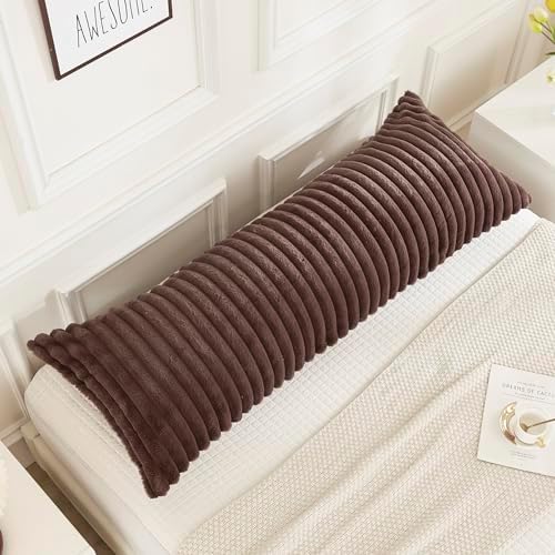 JAUXIO Faux Fur Fluffy Body Pillow Cover Luxury Textured Vertical Stripe Plush - Image 3