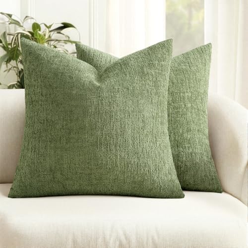 MIULEE Couch Pillow Covers Textured Chenille Home Decor 24x24 Sage Green by MIULEE