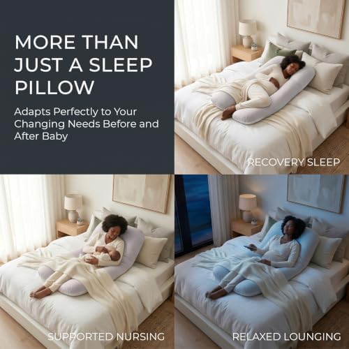 U Shaped Pregnancy Pillow Soft Reversible 55 in White Gray - Image 5