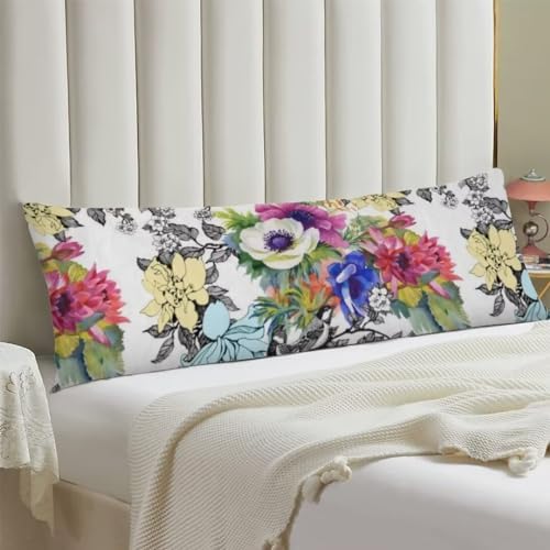 Chinoiserie Body Pillow Cover Flowers Long Pillow Case - Image 2