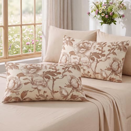 Bedorm 100% Cotton Pillowcases Set of 2 Standard Size Floral Pillow Cover - Image 3