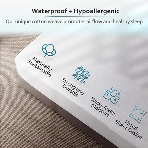 PlushDeluxe Waterproof Twin XL Mattress Protector, Terry Cotton - Image 2