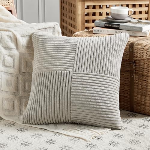 Fancy Homi 2 Packs Neutral Grey Decorative Throw Pillow Covers 22x22 Inch - Image 2