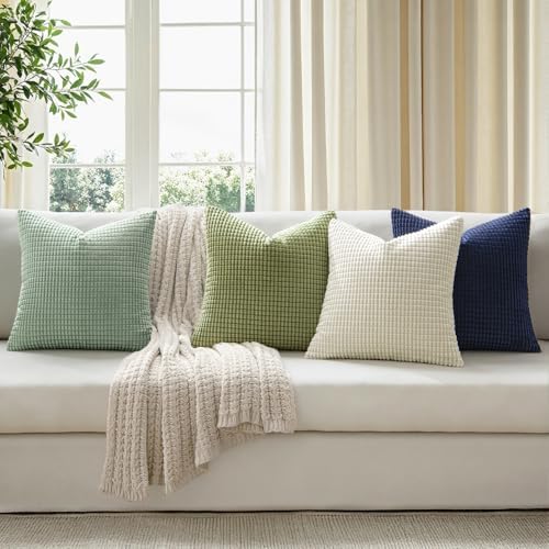 MIULEE Farmhouse Decorative Pillow Covers 18x18 Inch Set of 4 Muted Teal - Image 3