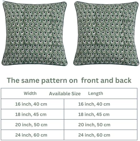 Ridhi Block Print Basil Green Pillow Cover 20" x 20" Decorative Couch Pillows - Image 5