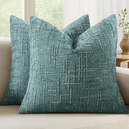 MIULEE Chenille Textured Throw Pillow Covers Teal 20x20 Set of 2 by MIULEE