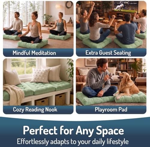 Large Floor Pillows for Adults, Square Meditation Cushion, 22 Inch Green - Image 6