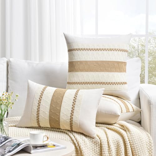 Fancy Homi Set of 2 Tan Neutral Big Decorative Throw Pillow Cover 24x24 Inch - Image 6