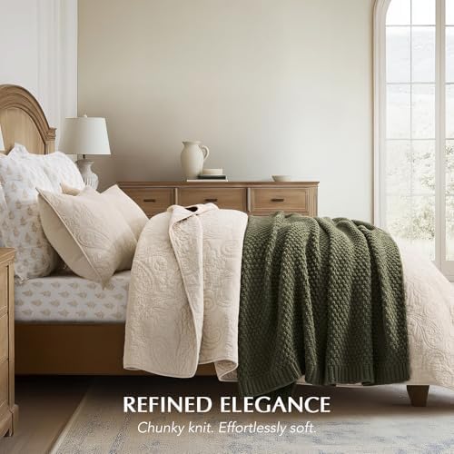 EVERGRACEHOME Chunky Chenille Knit Throw Blanket, 50 x 60, Olive Green - Image 5