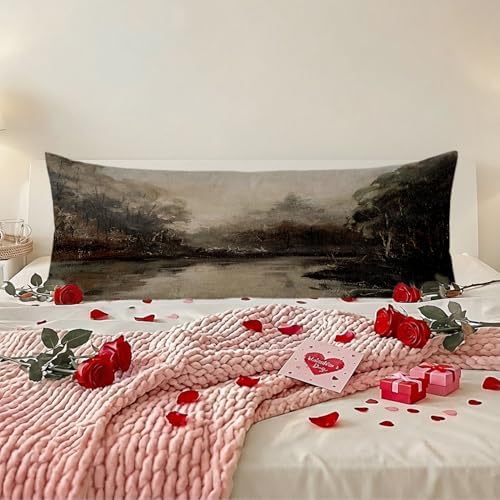 Vintage Moody River Landscape 20x54 Body Pillow Cover, Rustic Farmhouse Country - Image 3