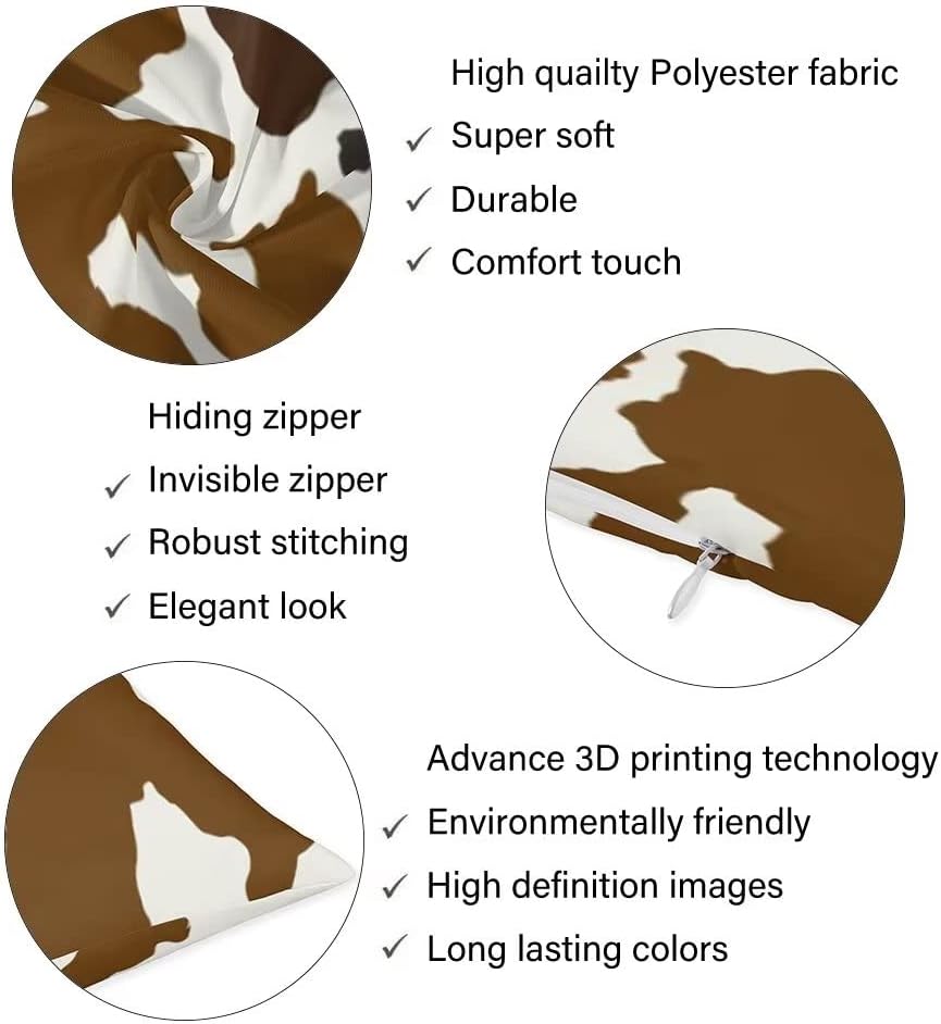 Cow Print Body Pillow Cover Western Cow Cowhide Skin Pattern Brown and Black - Image 6