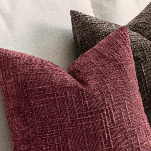 MIULEE Chenille Textured Throw Pillow Covers Burgundy 20x20 Set of 2 - Image 3