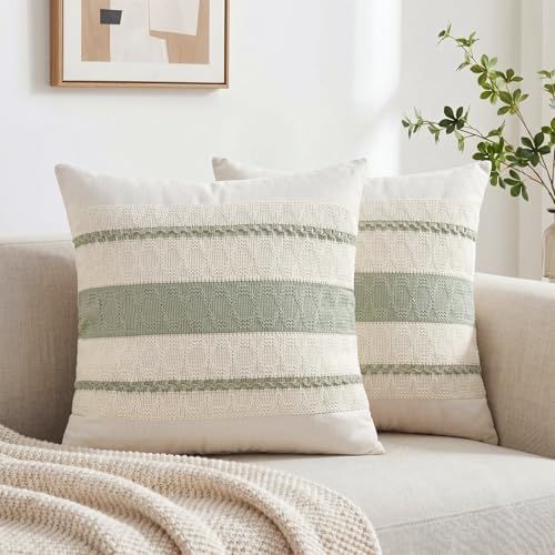 Fancy Homi Set of 2 Sage Green Boho Big Decorative Throw Pillow Covers 24x24 - Image 7