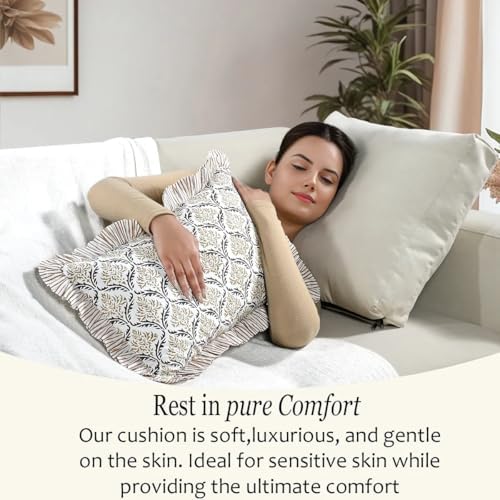 CPC Block Print Sandstone Regal Ruffle Cotton Lumbar Pillow Cover 12x20 inch - Image 6