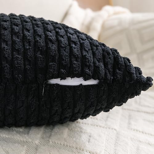 Set of 4 Black Decorative Throw Pillow Covers 24x24 Inch Corduroy Pillow Covers - Image 4