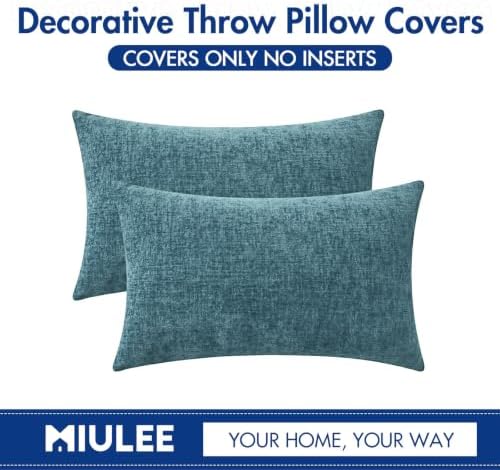 MIULEE Soft Chenille Lumbar Throw Pillow Covers Blue Ashes 12x20 Pack of 2 - Image 6