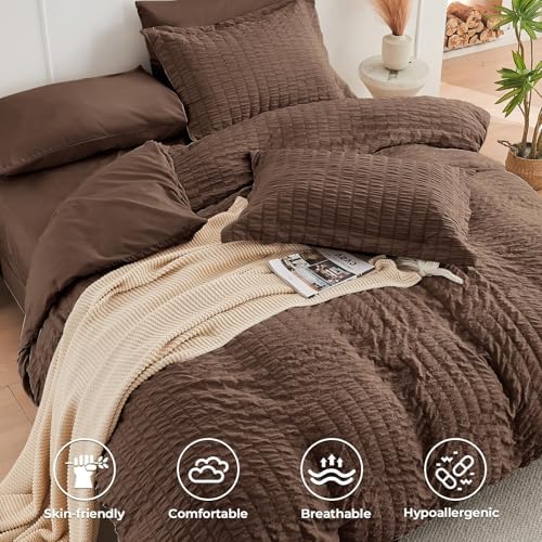 HYMOKEGE Dark Brown Full Size Comforter Sets Seersucker 7 Pieces, All Season - Image 4