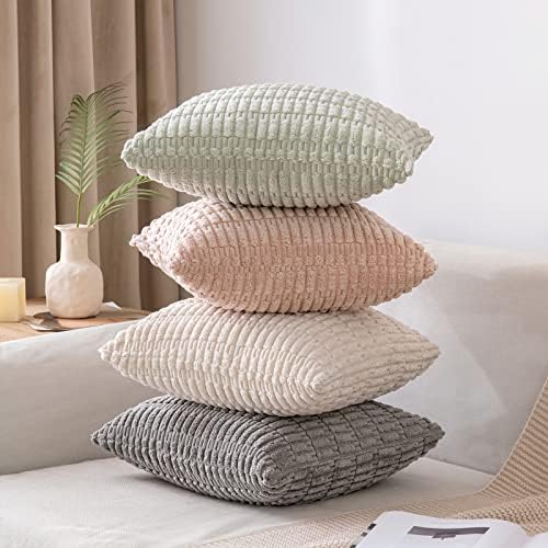 MIULEE Corduroy Decorative Throw Pillow Covers 16x16 Light Green Pack of 2 - Image 5