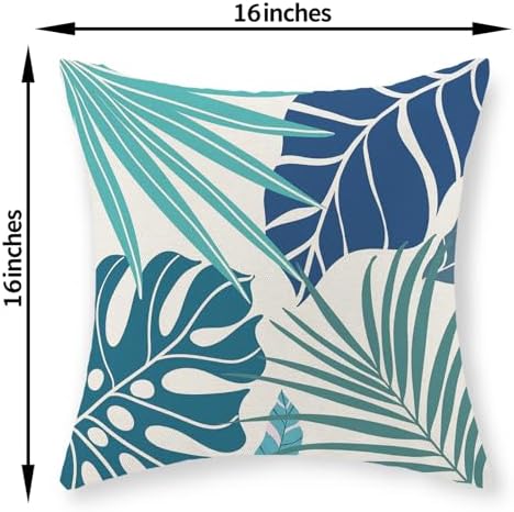 Tropical Pillow Covers 16x16 Set of 2 Navy Blue Aqua Teal Monstera Palm Leaf - Image 6