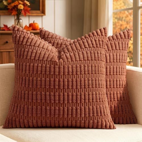 MIULEE Fall Decorative Throw Pillow Covers 16x16 Dark Rust Pack of 2 by MIULEE
