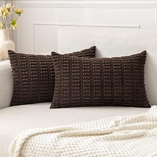 MIULEE Lumbar Corduroy Decorative Throw Pillow Covers 12x20 Dark Brown by MIULEE