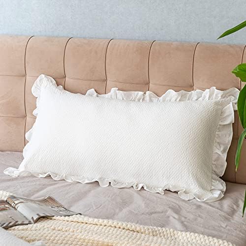 GLORY SEASON Pillow Shams Set of 2 Pure Cotton Champray Ruffled Edge, Thick and - Image 4