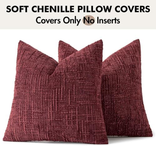 MIULEE Chenille Textured Throw Pillow Covers Burgundy 20x20 Set of 2 - Image 7