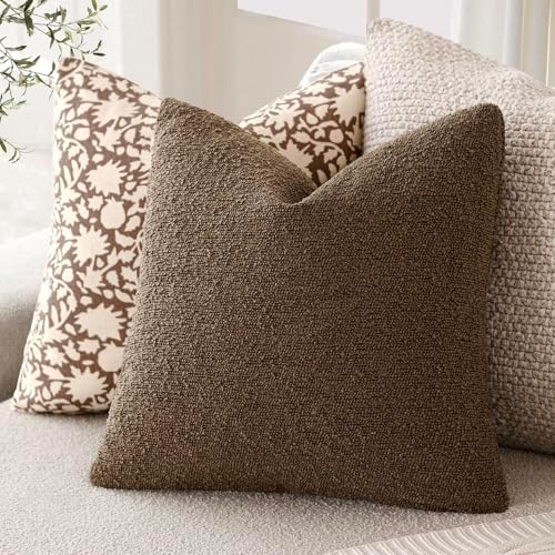 Foindtower Decorative Textured Boucle Throw Pillow Covers 16x16 Chocolate - Image 5
