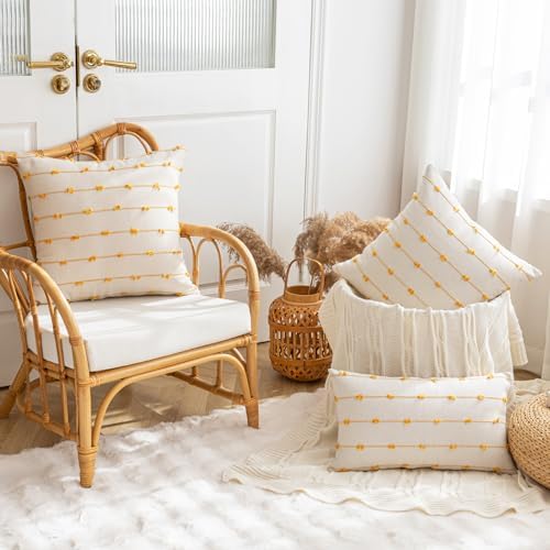 YEENAASY Boho Throw Pillow Covers 18x18 Set of 2 Farmhouse Pillow Cases - Image 4